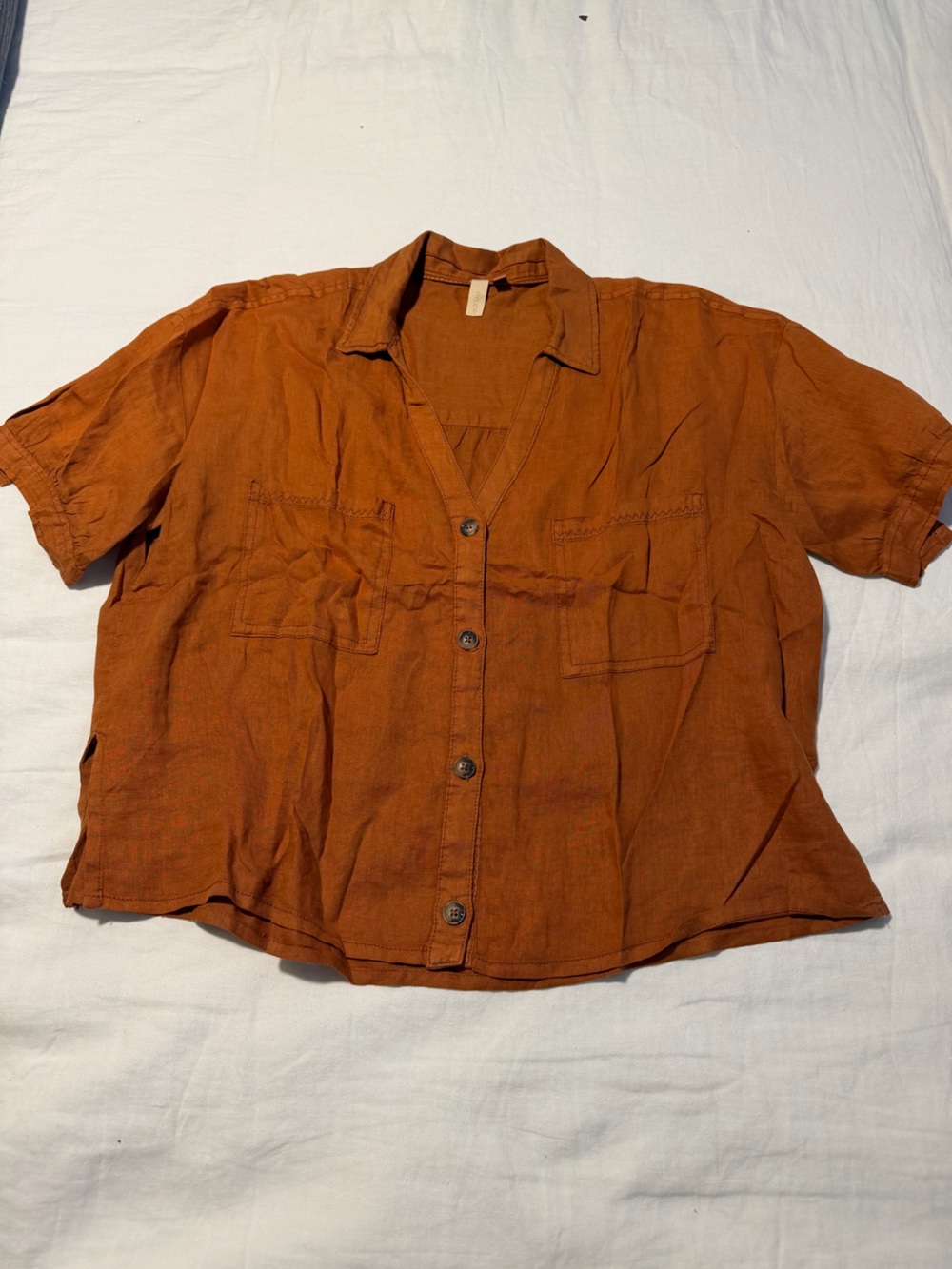 Pilcro Rust Orange Linen-Blend Top